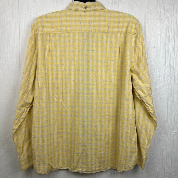 32 Bar Blues Linen Blend shirt mens XL long sleeve button down yellow/gray plaid - Picture 5 of 6
